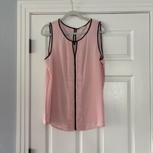 Spense Silky Pleated Tank Top Blouse Pink with Black Trim XL
